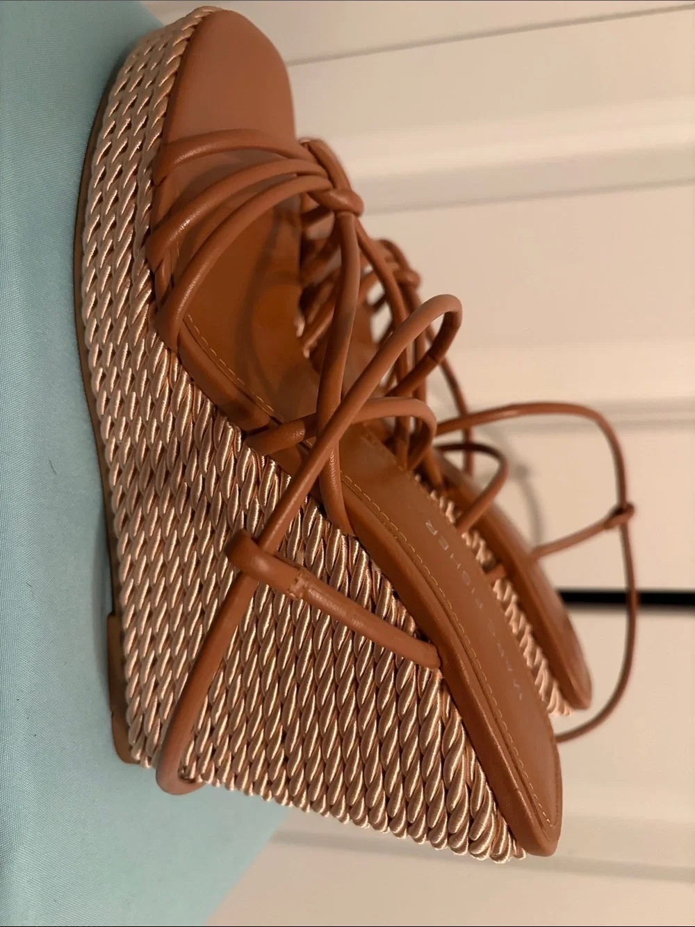 Marc Fisher Tan Leather Strappy Wedge Sandals